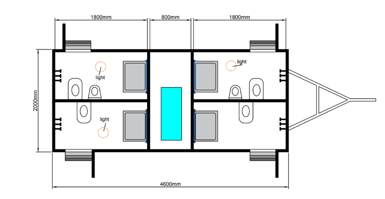 Rimorchio per bagni pubblici di lusso, mobile con quattro cabine, rimorchio per bagni, toilette portatile mobile in vendita