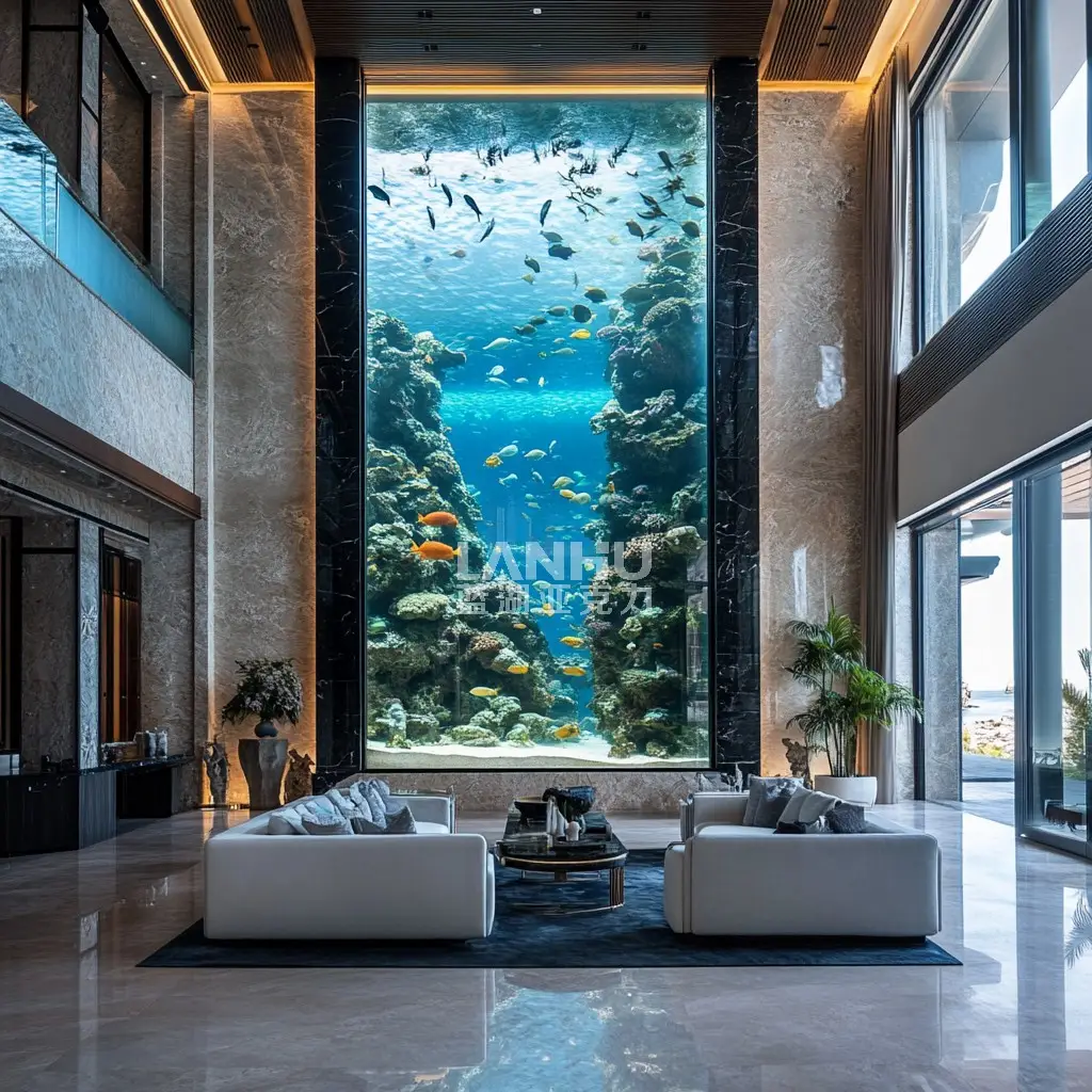 Integrating large acrylic aquariums with architectural structures