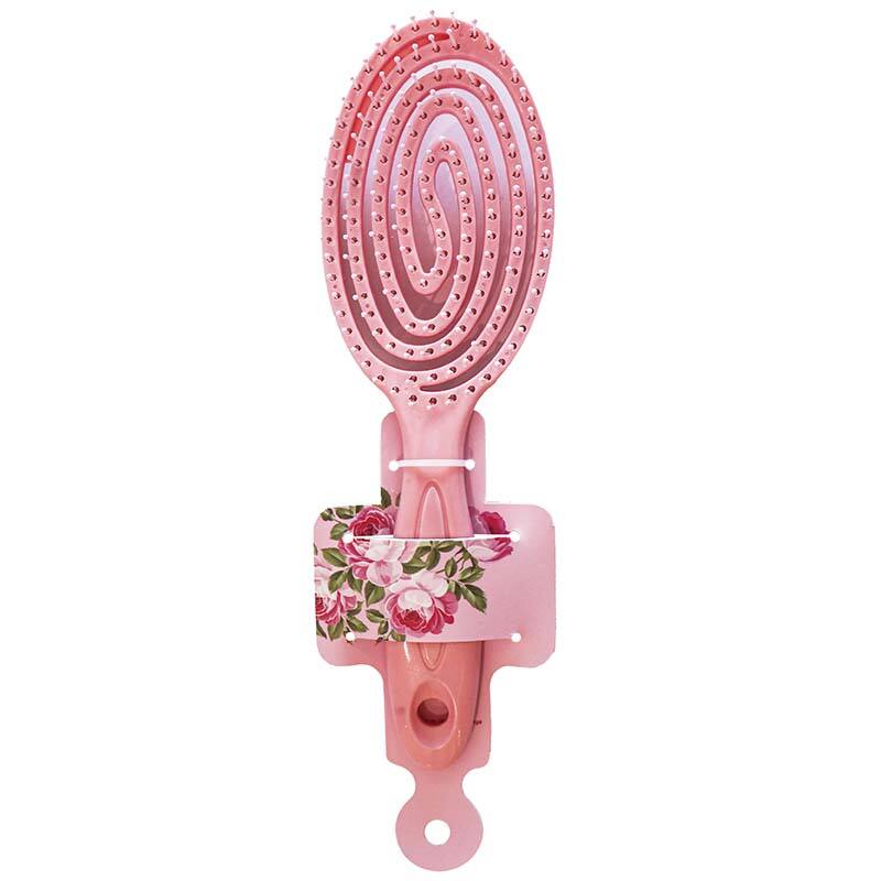 Pink Flower Series Plastic Oval Spiral Hair Brush