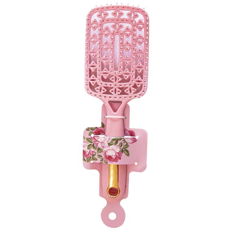 Pink Flower Series Plastic Rectangle Spiral Hair Brush