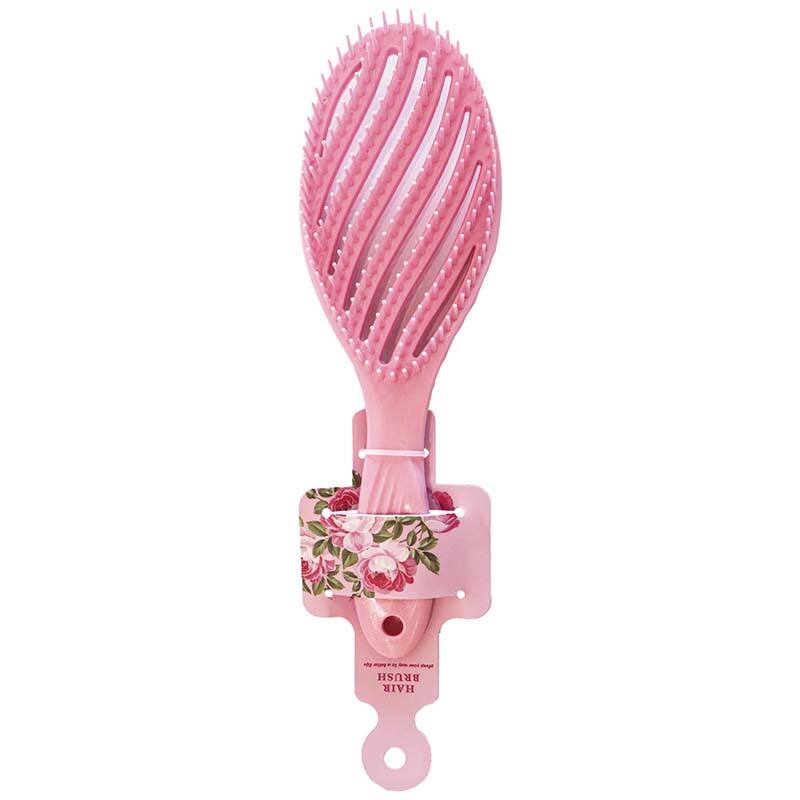 Pink Flower Series Plastic Oval Stripe Hair Brush