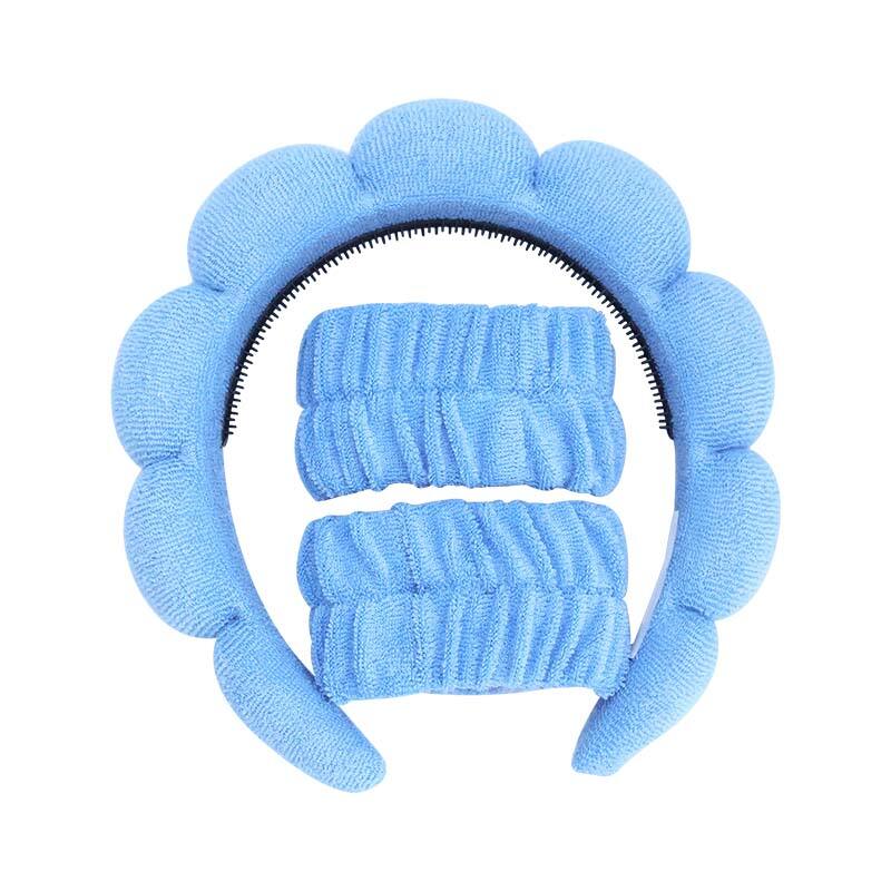  Blue Spa Headband with Slip Strips and Wrtstbands Set