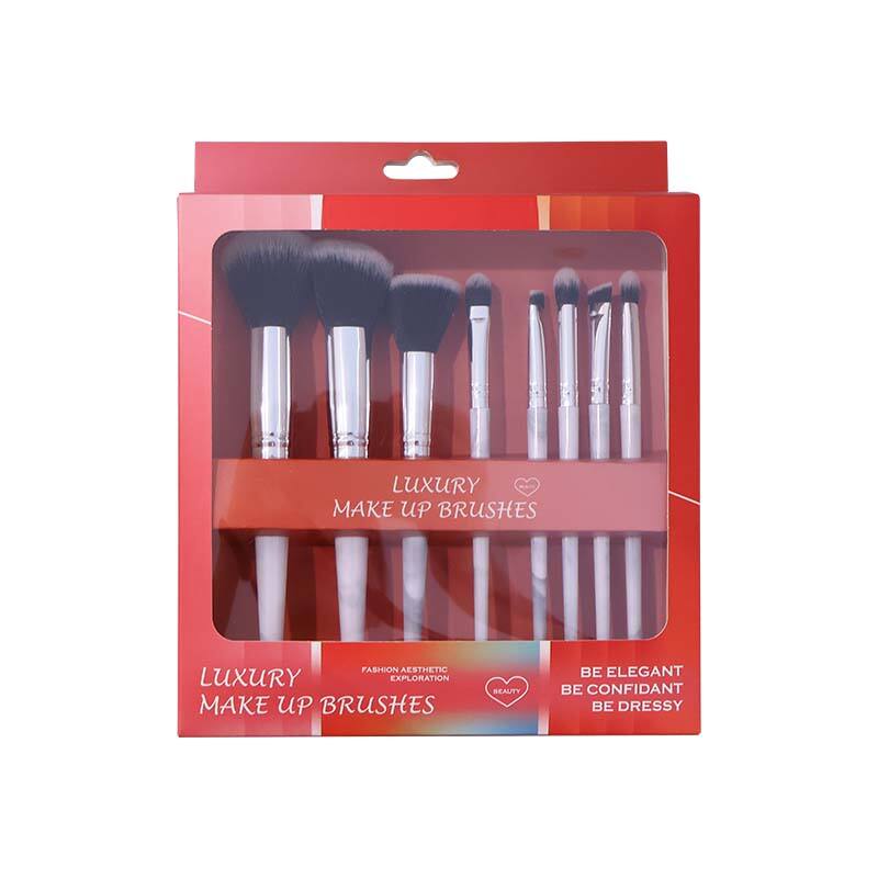 Lot de 8 pinceaux de maquillage professionnels en marbre blanc