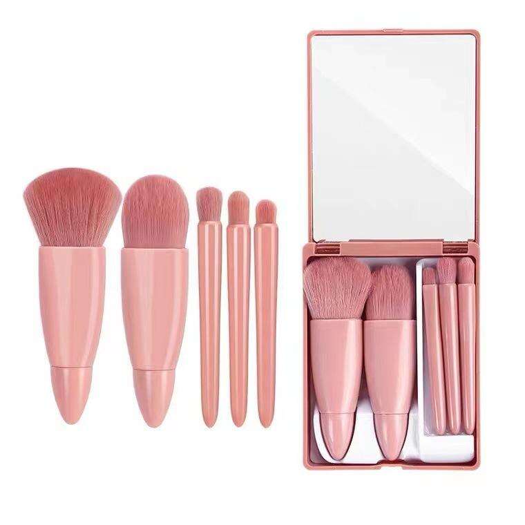 5 Pcs Mini Protable Makeup Brushes Set with Mirror