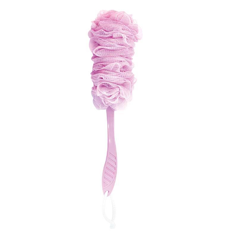 Brosse de bain à long manche en plastique de couleur rose