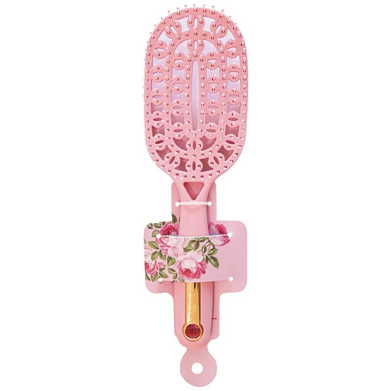 Pink Flower Series Plastic Oval Sceleton Hair Brush