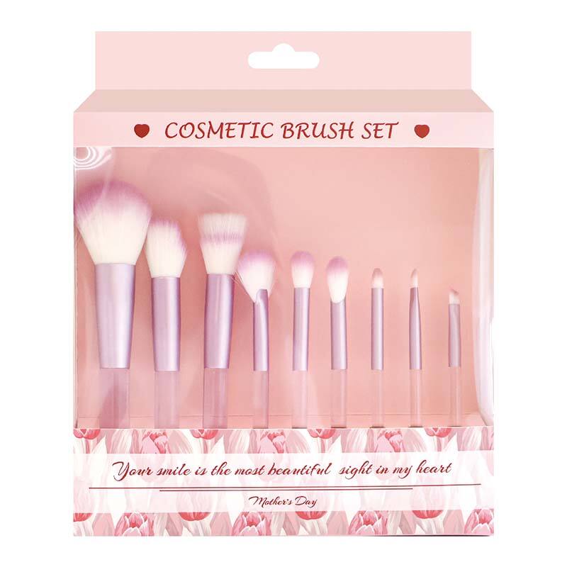 Pink Flower 9 pcs Makeup Brushes Set