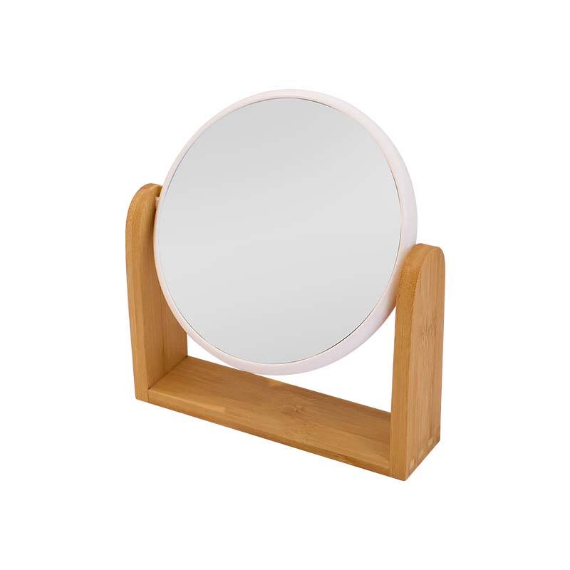 Miroir de bureau rond avec support en bois