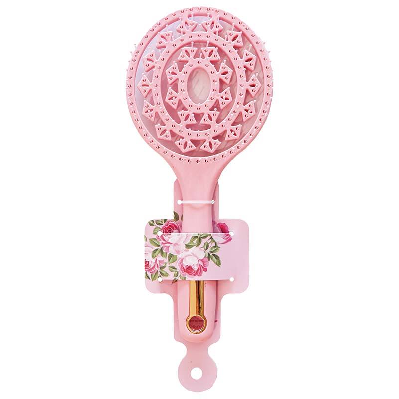 Spazzola per capelli rotonda in plastica con scheletro della serie Pink Flower