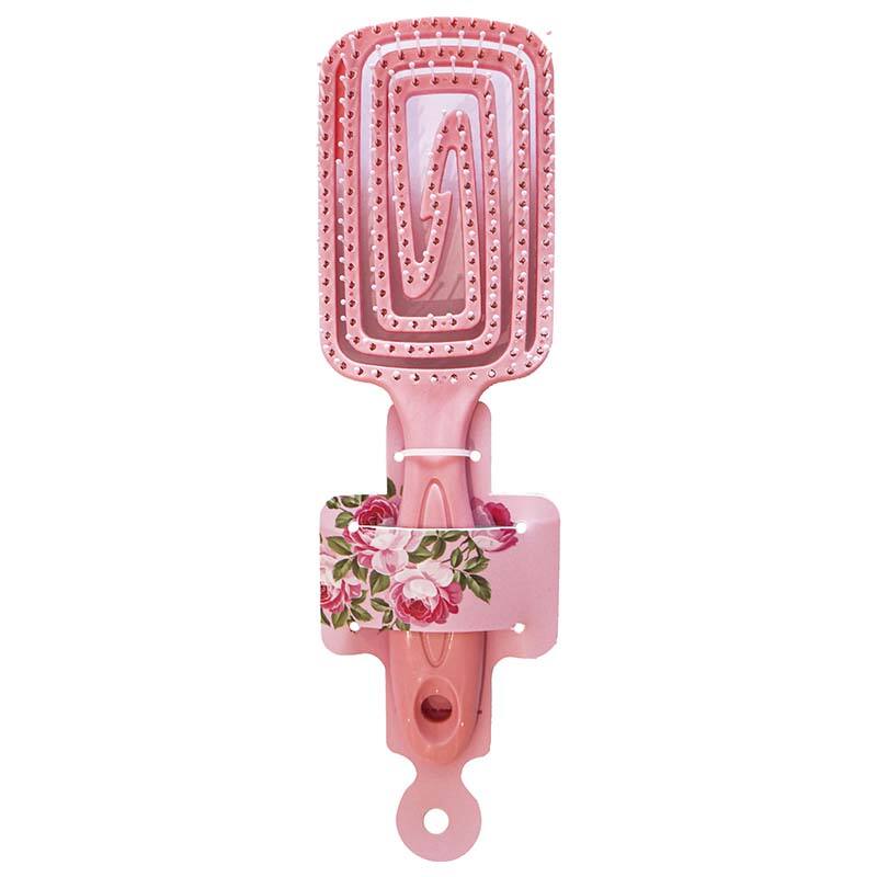 Pink Flower Series Plastic Rectangle Spiral Hair Brush