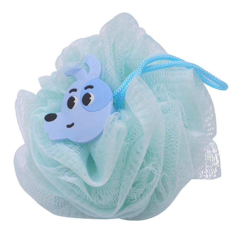 Blue Color PVC Dog Design Mesh Loofah