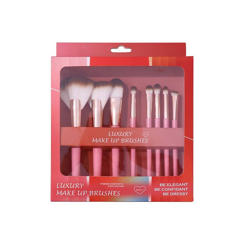 Lot de 8 pinceaux de maquillage professionnels roses