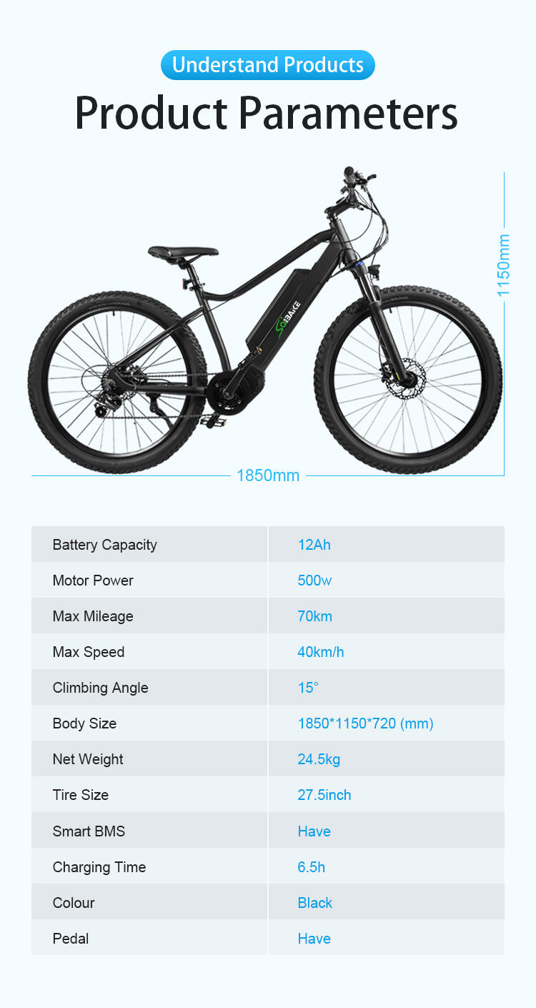 SK03 Electric Mountain Bike Off-road Bicycle 27.5 Inch 500W Mid Drive Motor 48V 12Ah Lithium-Ion Battery Bikes supplier