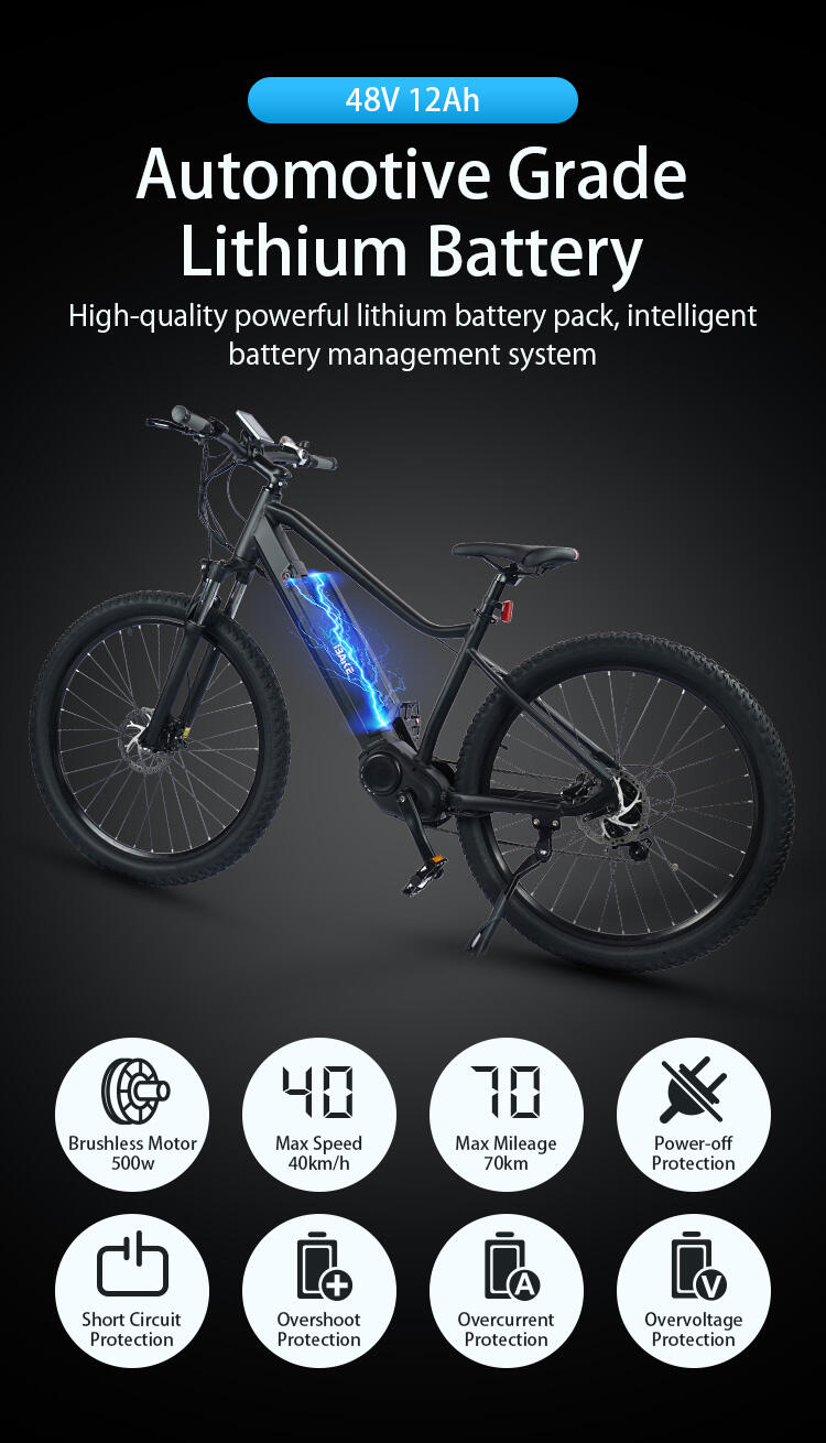 SK03 Electric Mountain Bike Off-road Bicycle 27.5 Inch 500W Mid Drive Motor 48V 12Ah Lithium-Ion Battery Bikes manufacture