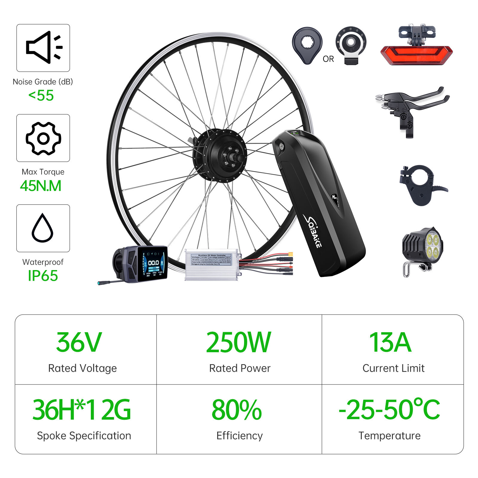 36V 250W Tagumine/Eesmine Bafang hub mootor 26-tollistele 28-tollistele 27.5-tollistele 29-tollistele jalgratastele, V pidur/Kettapidur Kassett/Keermestatud Vabajooks Elektriline Jalgratta Muundamine(Ilma Ekraani/Aku)