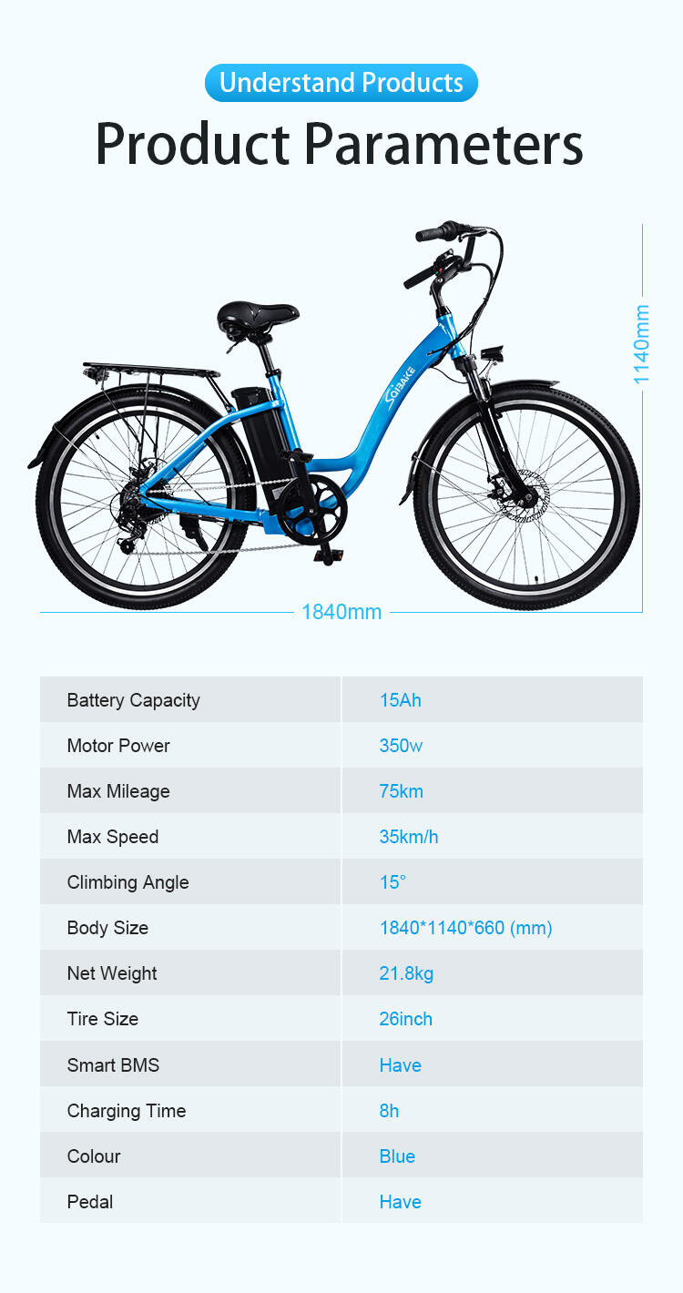 SK07 Step-thru Electric Bicycle City Cruiser E-Bike 26 Inch Electric Bike 250W 10Ah Removeable Battery manufacture