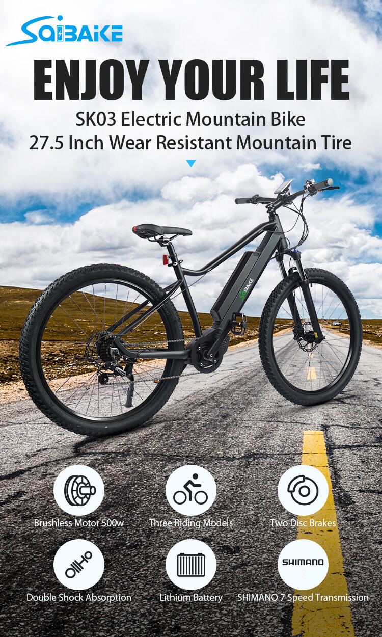 SK03 Electric Mountain Bike Off-road Bicycle 27.5 Inch 500W Mid Drive Motor 48V 12Ah Lithium-Ion Battery Bikes factory