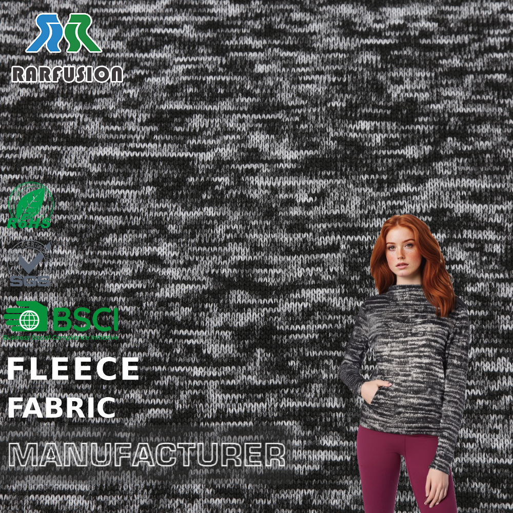 Textured Cozy Black and White Marled Coarse Neddle Single Sided Fleece Fabric for Casual Tops Loungewear Thermal Underwear