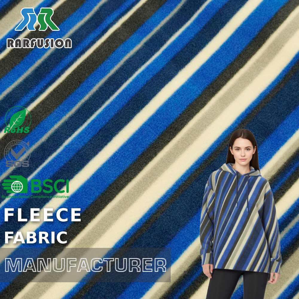 Luxury Inspired Blue-Grey Diagonal Stripe Polar Fleece Fabric for Hoodies Casual Wear