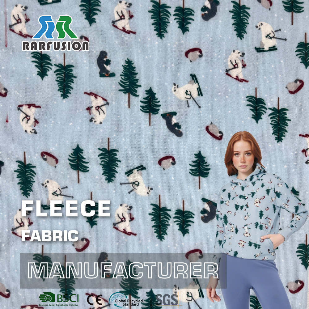 Charming Festive Winter Animal Print Single-Sided Fleece Fabric for Kids Loungewear Hoodies