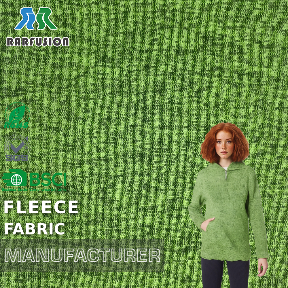 Medium Weight Vibrant Green Marled Textured Coarse Neddle Single Side Fleece Fabric for Hoodies Loungewear Casual