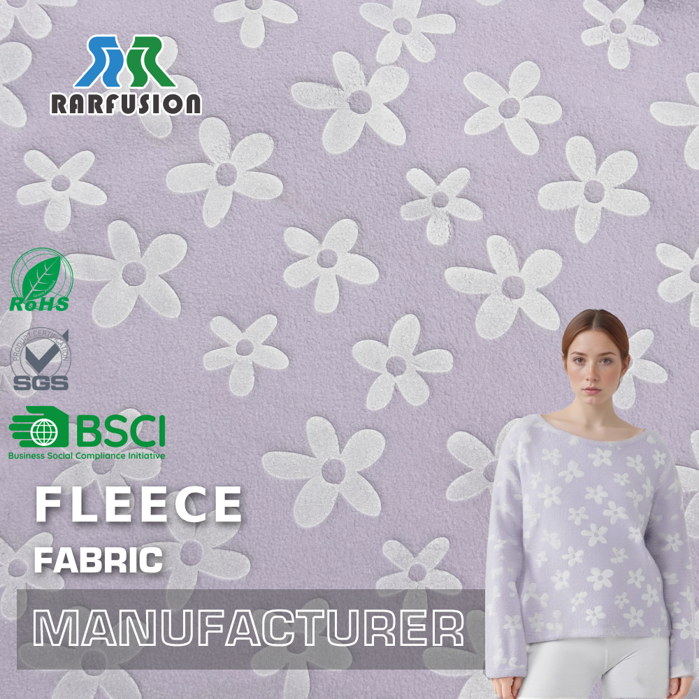 Warm Soft Light Purple Embossed Flower Polar Fleece Fabric for Loungewear, Hoodies & Kids Wear