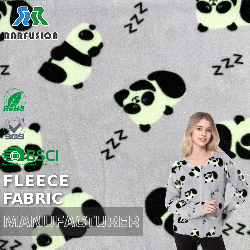 Soft 100% Polyester Cute Panda Print Polar Fleece Fabric for Kids Loungewear Baby Blankets