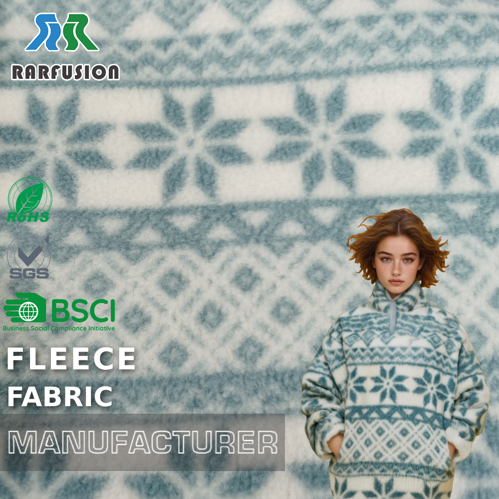 Wholesale Single Side Nordic Snowflake Printed Polar Fleece Fabric for Winter Hoodies Blankets
