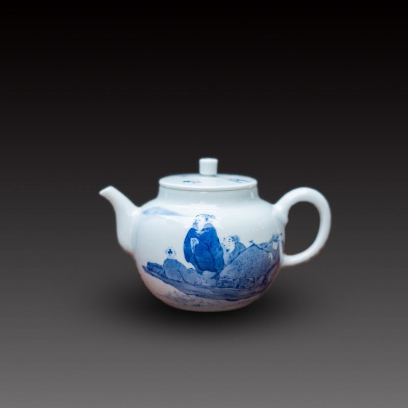 Series of Blue and White Porcelain Teapots with Figurines