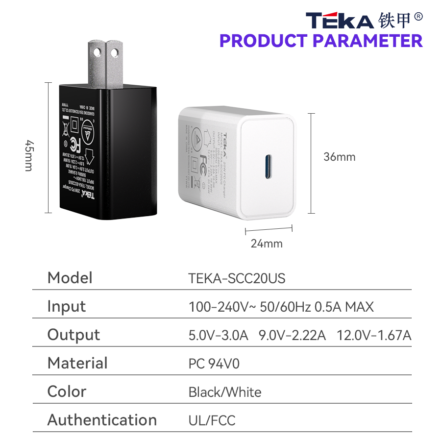 20W PD 20W PD-US Diversified Fast Charger