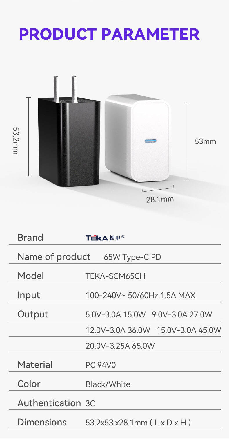 65W PD 65W PD Single C- CH Diversified Fast Charger manufacture