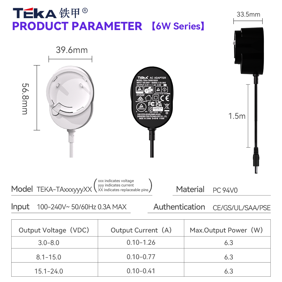 Interchangeable 7.5w power adaper