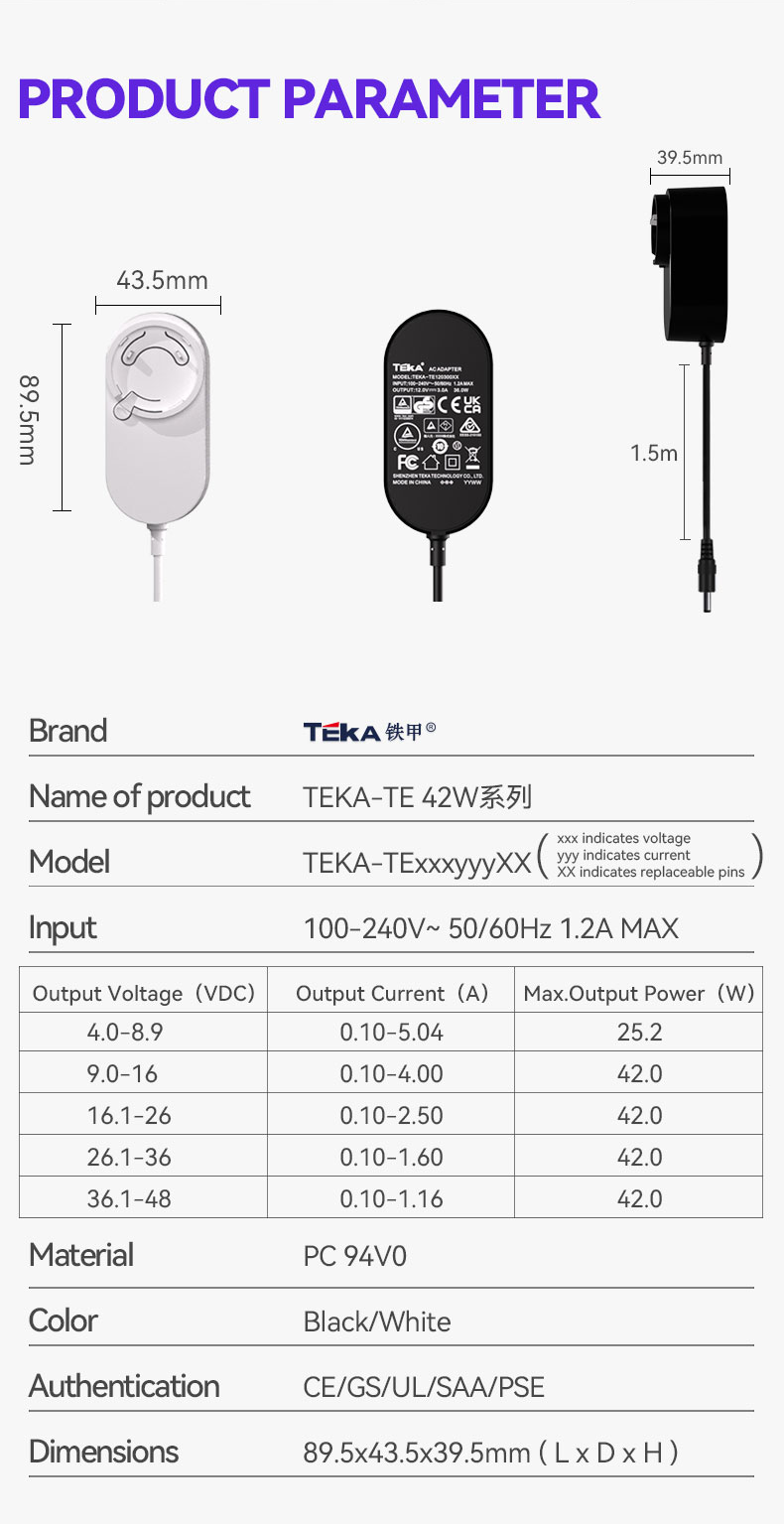 42W-Interchangeable 42w power adaper details