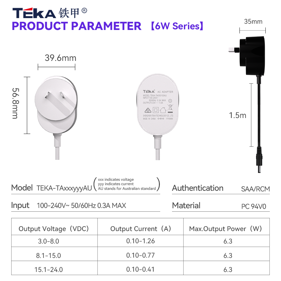 TA-AU Wall mount 7.5w power adapter