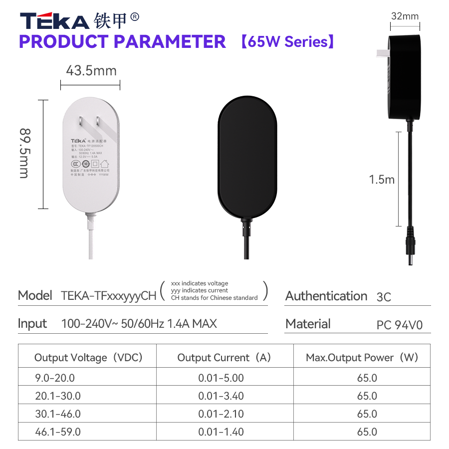 65W TF-CH Wall mount 65w power adapter