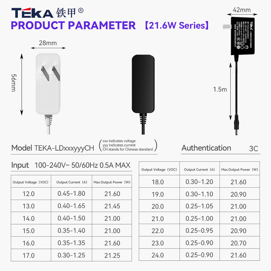 21.6W LD-CH Wall mount 27w power adapter