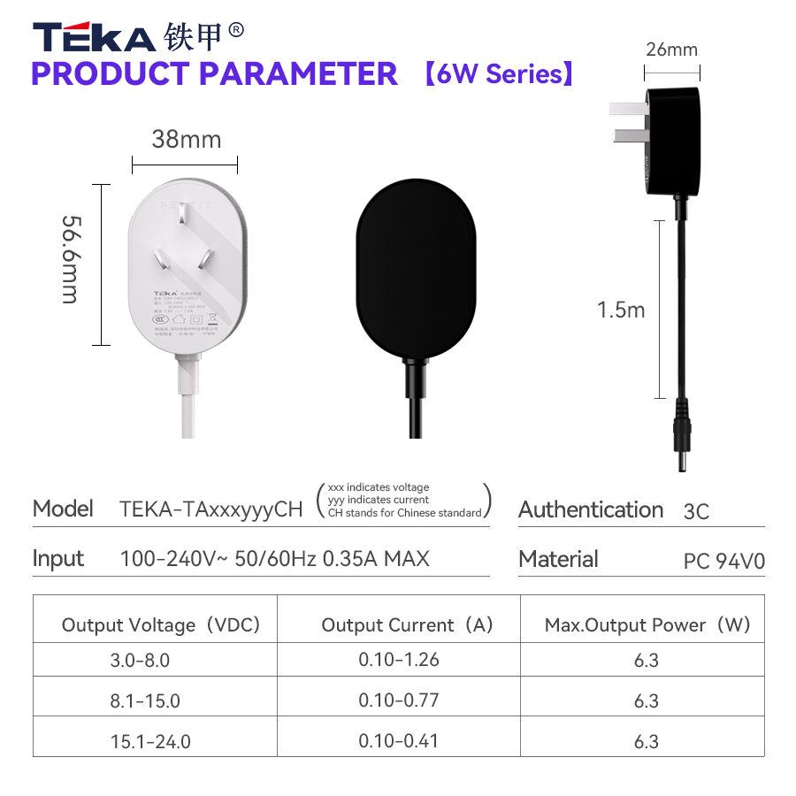 TA-CH 3PIN Wall mount 7.5w power adapter