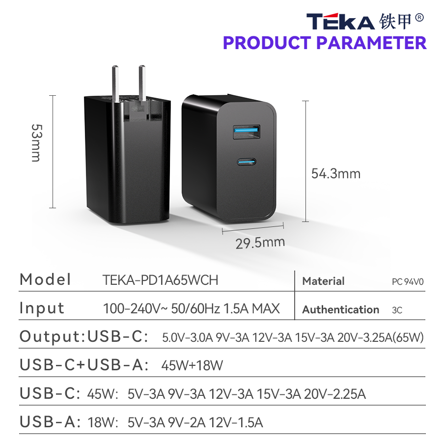 65W PD 65W PD A+C Diversified Fast Charger