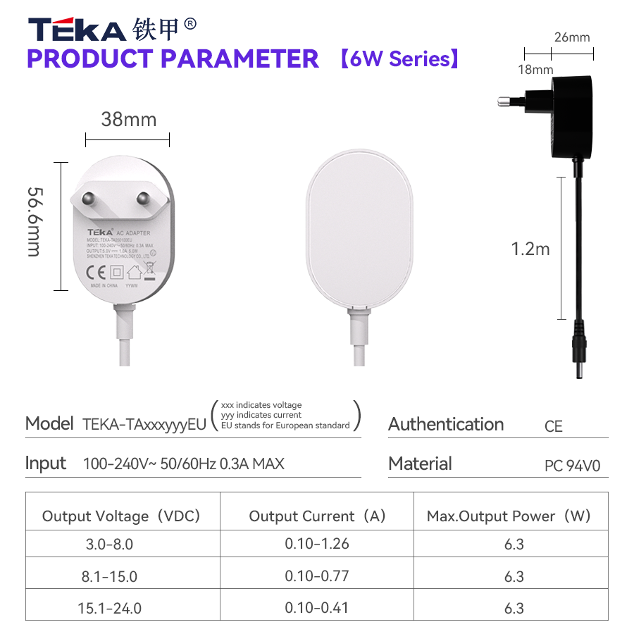 TA-EU 3PIN Wall mount 7.5w power adapter