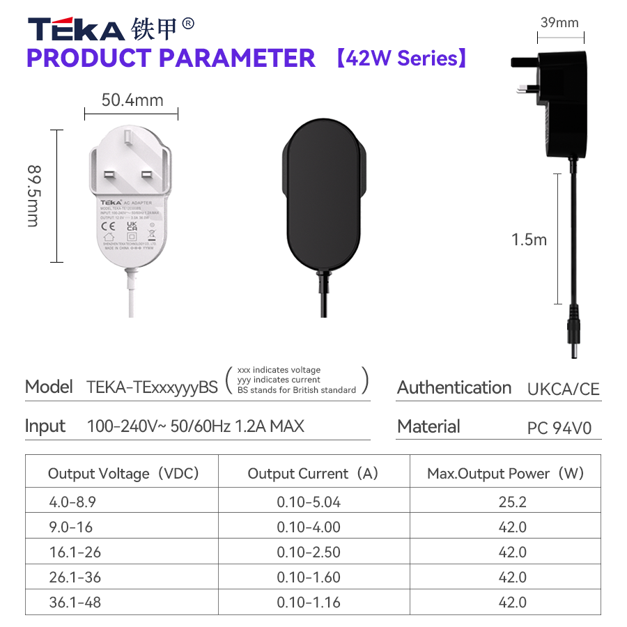 42W TE-BS Wall mount 42w power adapter