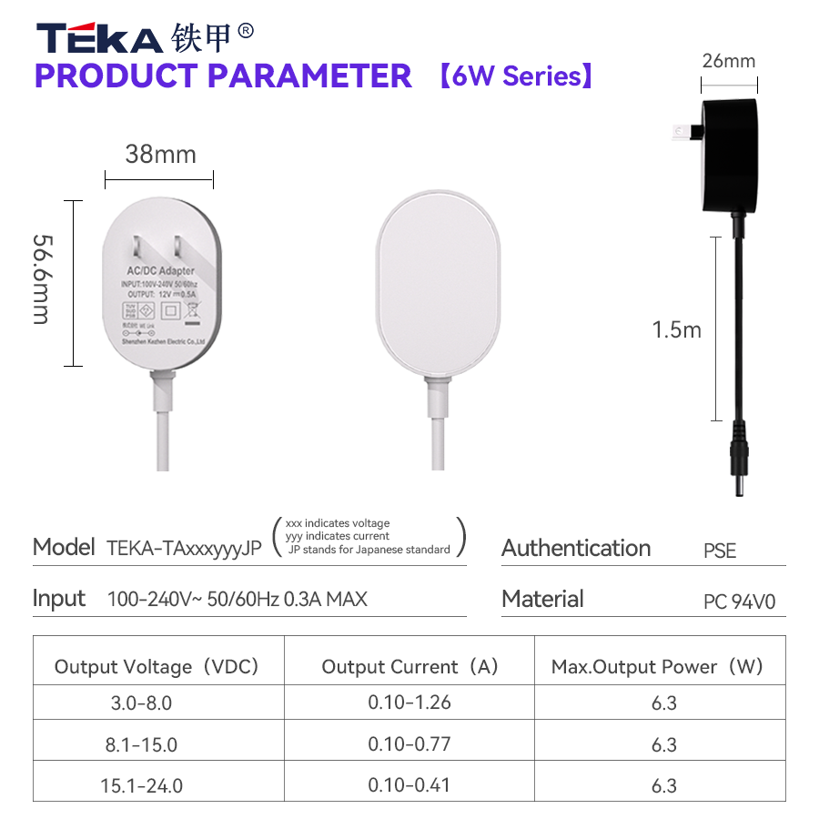 TA-JP 3PIN Wall mount 7.5w power adapter