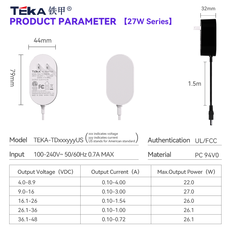 TD-US Wall mount 27w power adapter