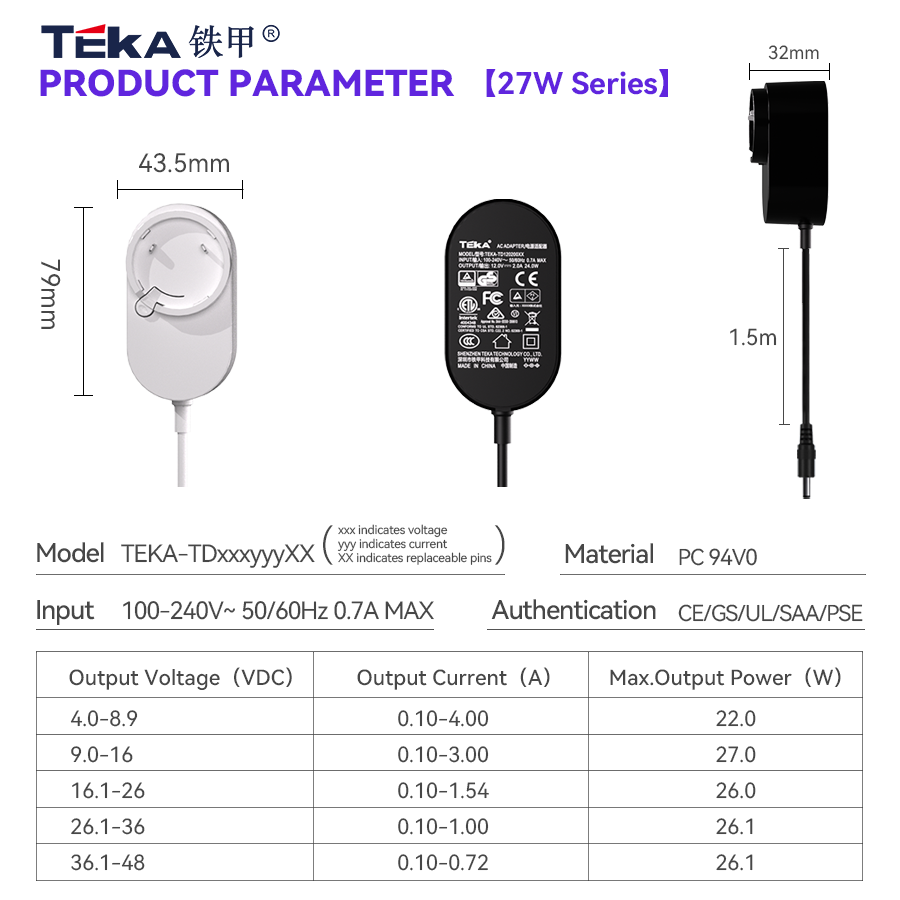 Interchangeable 27w power adaper