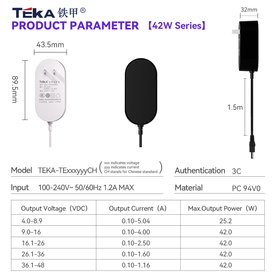 TE-CH Wall mount 42w power adapter