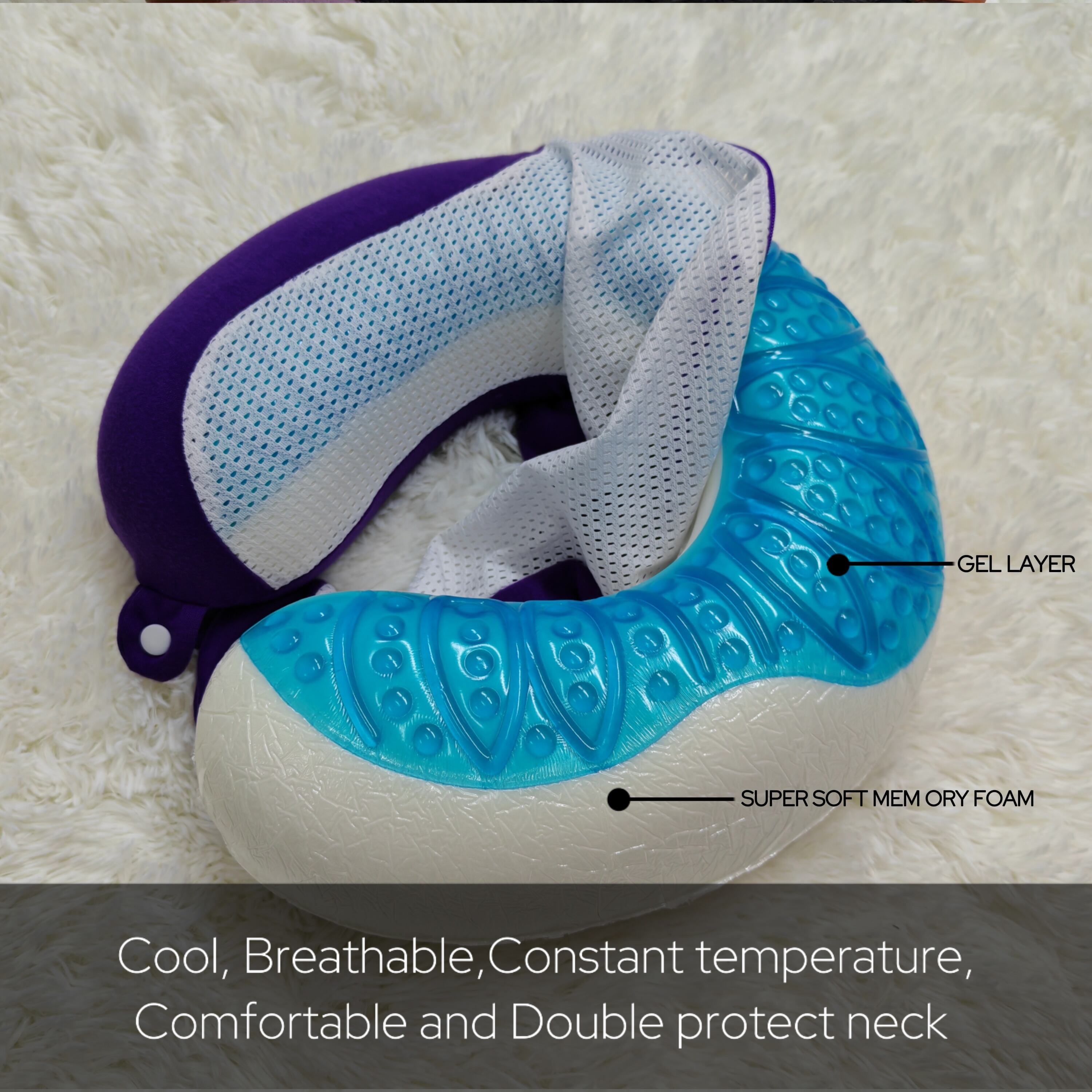 Comfortable Memory Foam Neck Travel Pillow with Cooling Gel factory