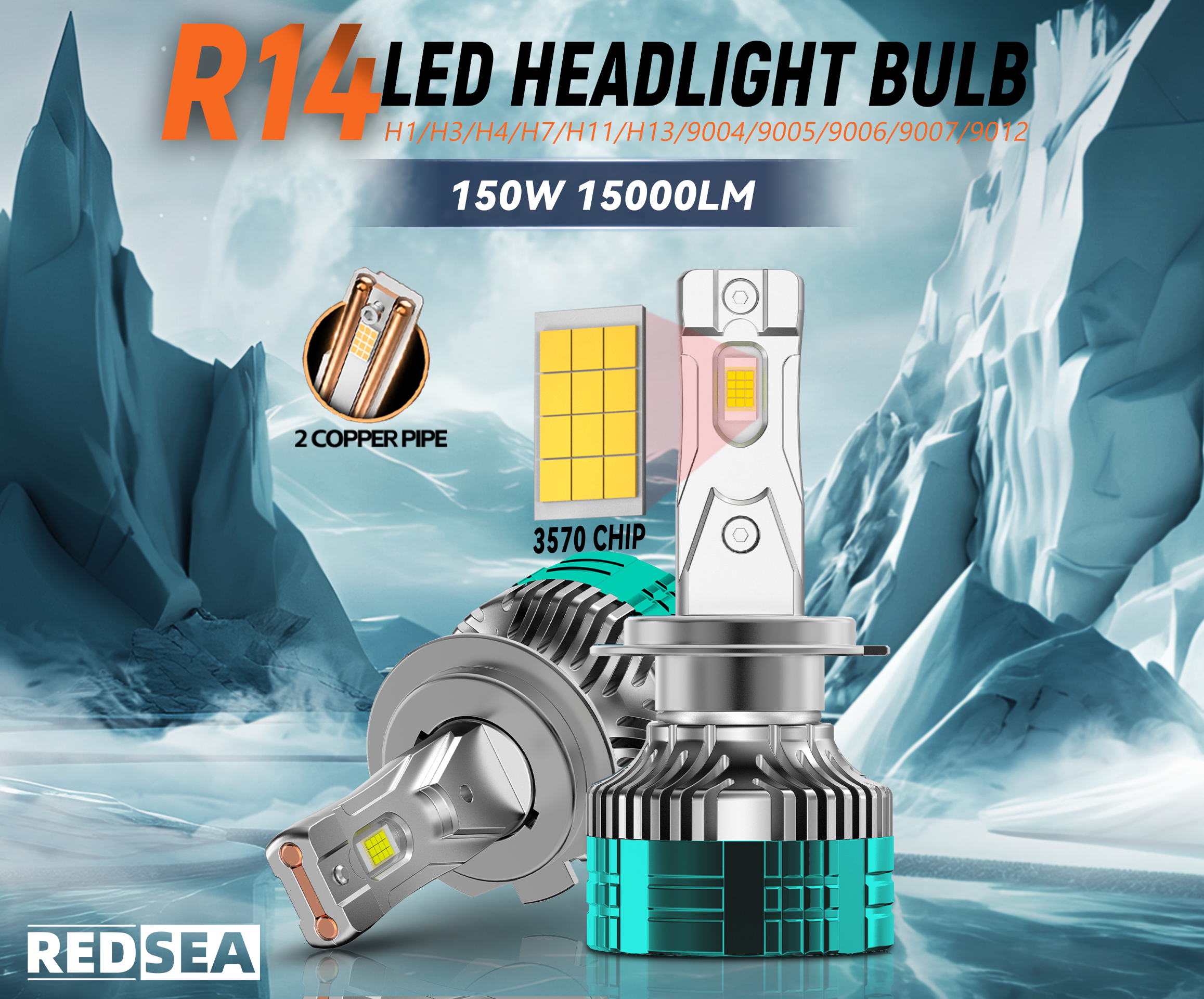 redsea r14 led headlight bulbs 150w 15000lm-2