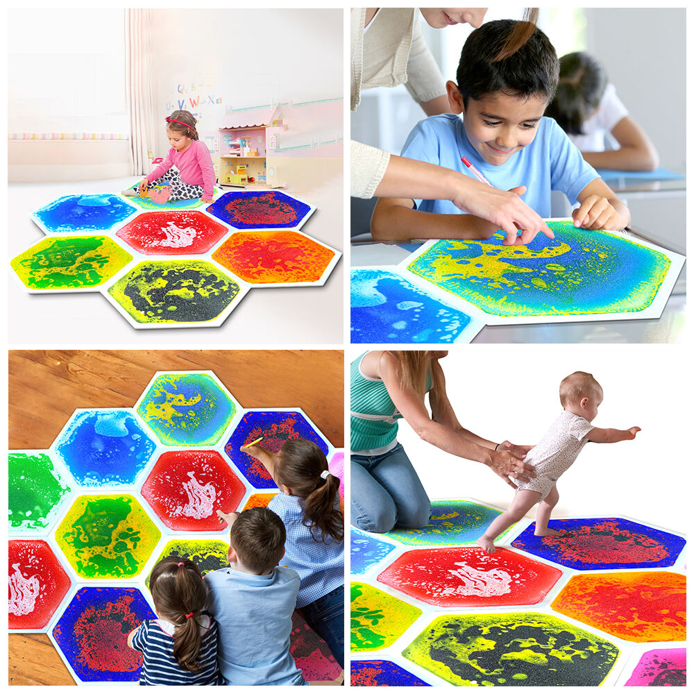 33/50CM 6 PC Sensory Mats Non-Slip Honeycomb Shape Color  Hexagonal Liquid Floor Tiles for Children manufacture