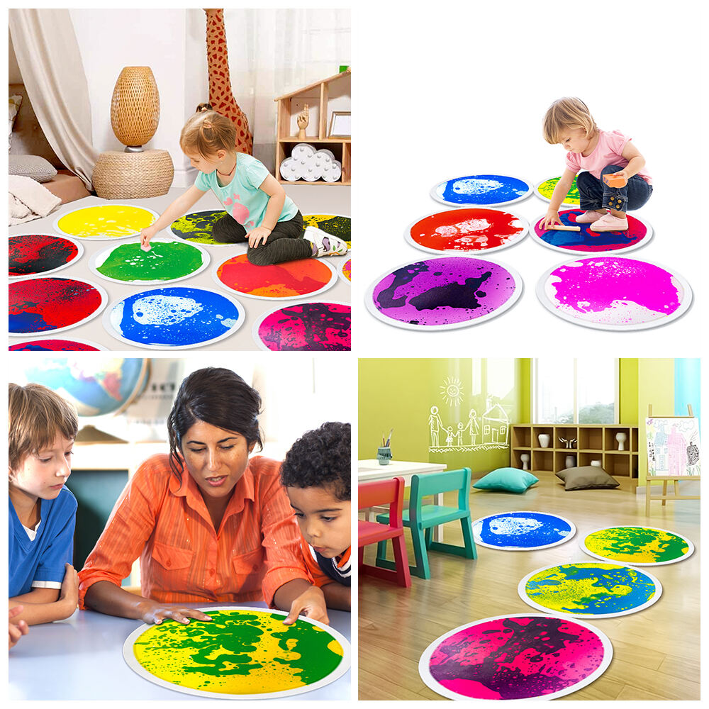 30/50 CM 9pc Sensory Room Autism Toys Therapy  Round Kids Sensory Play Mat Kindergarten Dynamic Round Liquid Floor Tiles Set factory