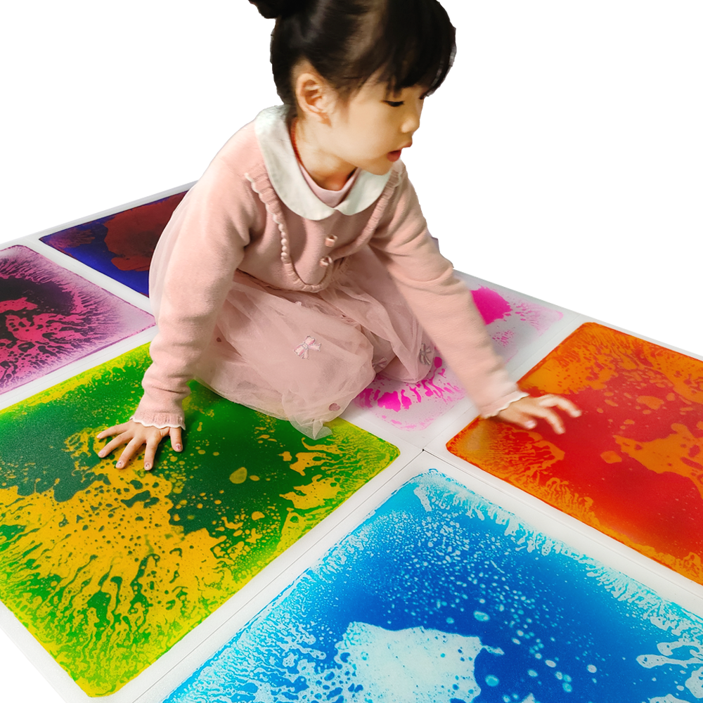 11.8/15.7/19.6 Inch 6Pcs  Preschool Kindergarten Nursery Sensory Floor Mat Kids Non-Slip Sensory Mats Liquid Floor Tiles Set