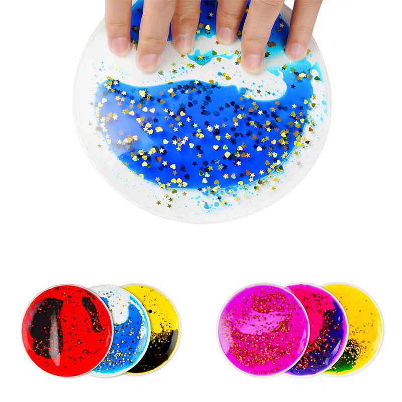 Customized Jelly Glitter Liquid Oil Pad 6pcs Kids Gel Sensory Shapes Toys Fidget Anxiety Stress Relief for Autism